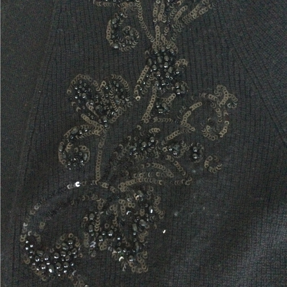 WHBM long black open cardigan with beautiful sequined appliqué